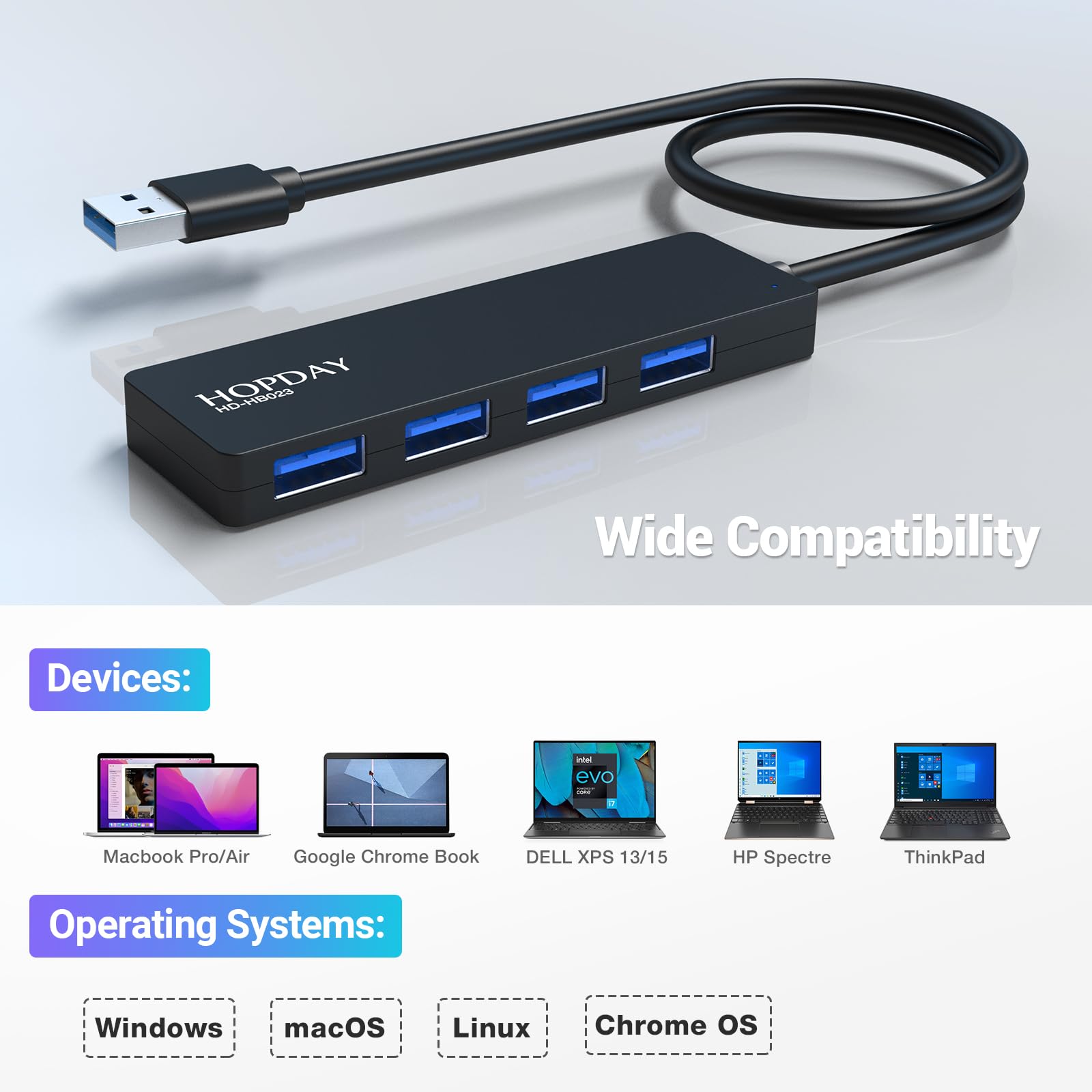 Hub USB 3.0, Hub USB ultrasottile a 4 porte, Hub USB 3.0 ad alta velocità per Macbook, Mac Pro/Mini, Mac, Surface Pro, XPS, unità flash USB, PC notebook, laptop, dischi rigidi esterni
