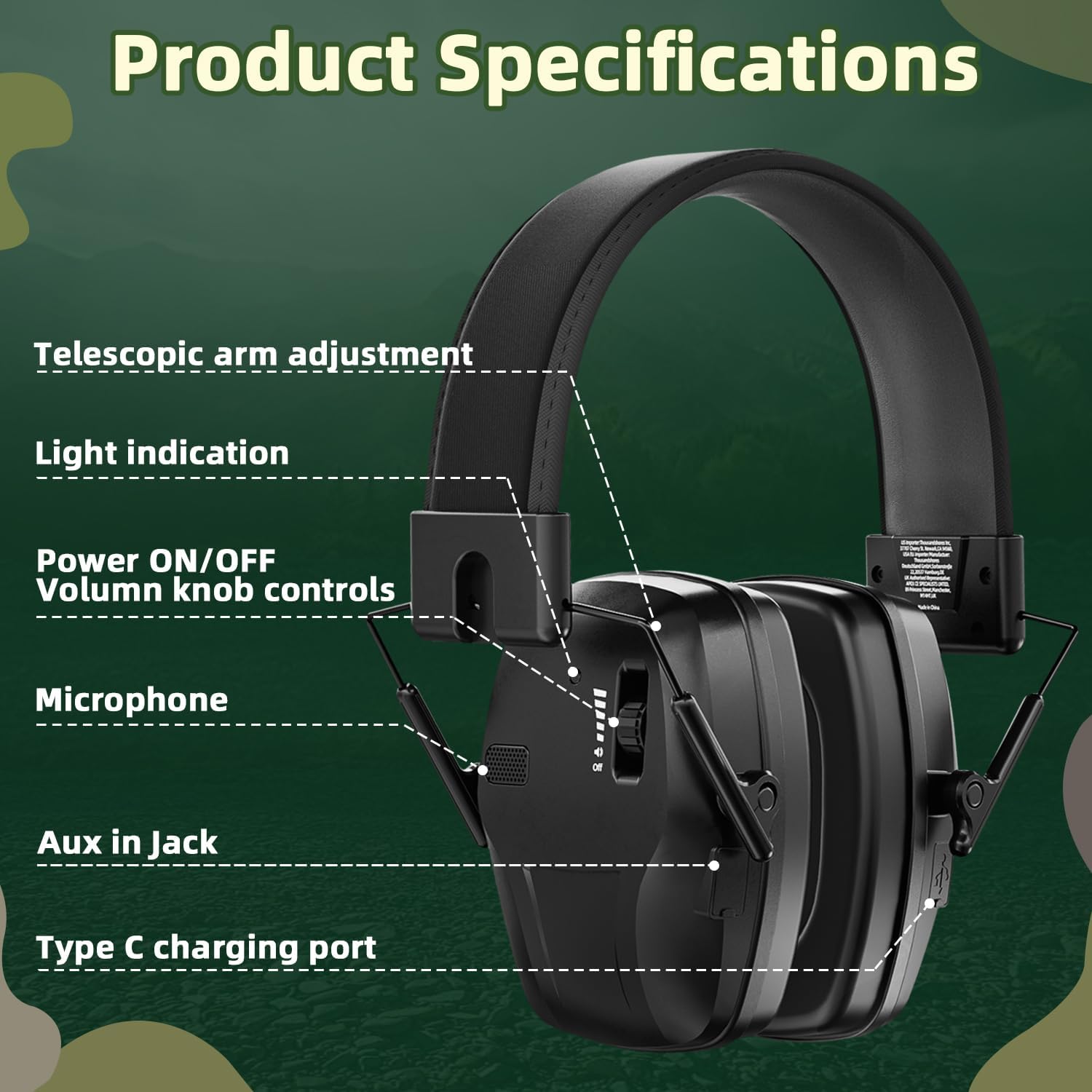 Rechargeable Shooting Protection Earmuffs with 4X Sound Amplification, Automatic Noise Cancelling Headphones Electronic Ear Muffs Music Volume Adjustable Folding for Hunting Racing Mowing - Image 6