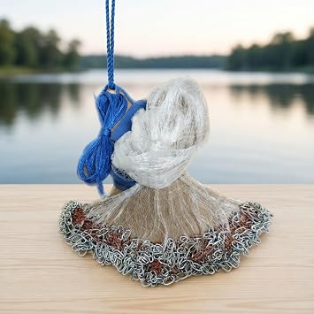 Easy Throw Cast Net for Saltwater Fishing 4ft12ft Radius, Monofilament Line, Steel Chain Sinker, 3/5in Mesh, Sutiable for Bait Trap & Live Bait