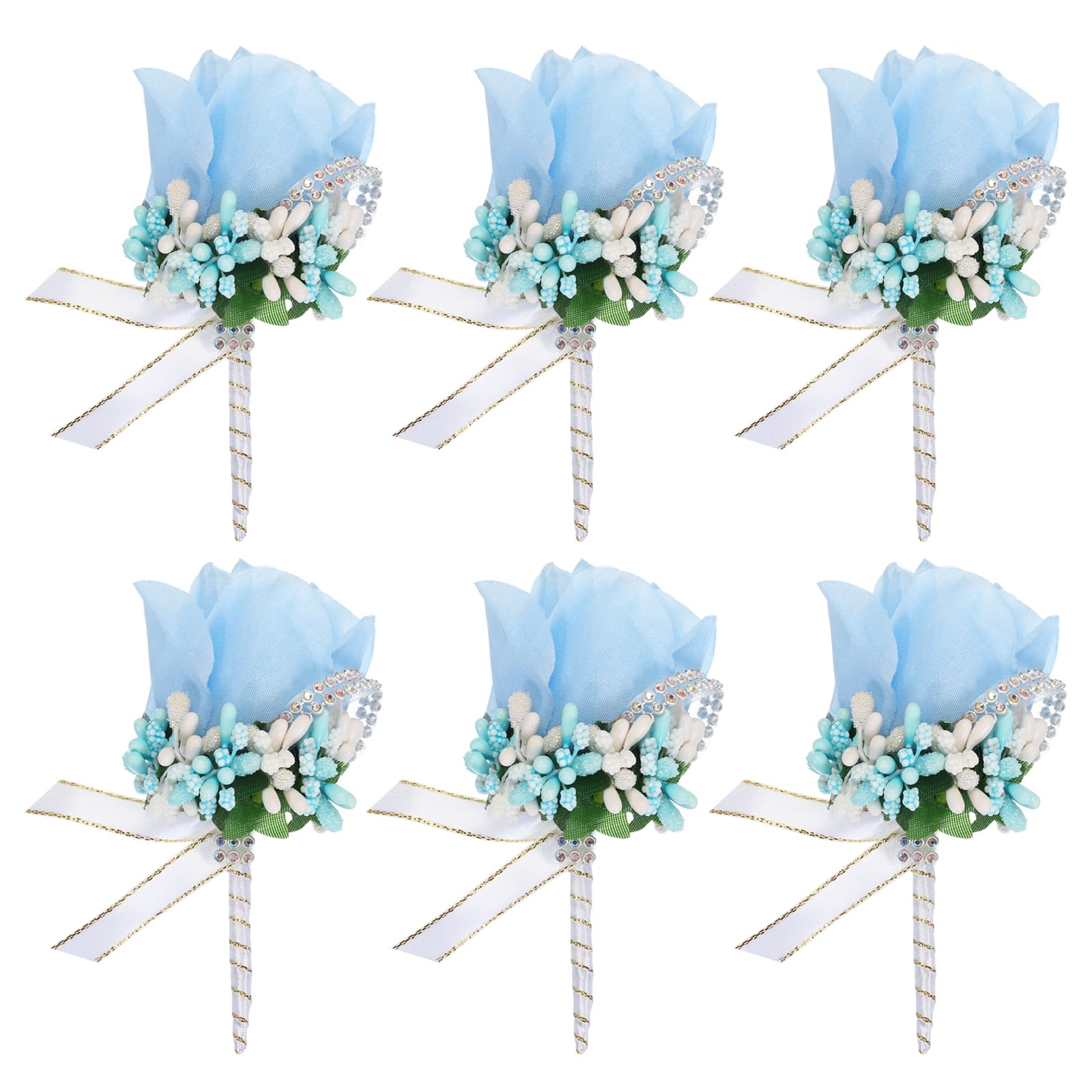 sourcing map Boutonnieres - Boutonnieres de boda con pin y clip para boda, fiesta, ceremonia, aniversario, cena formal, color azul lago, 6 unidades