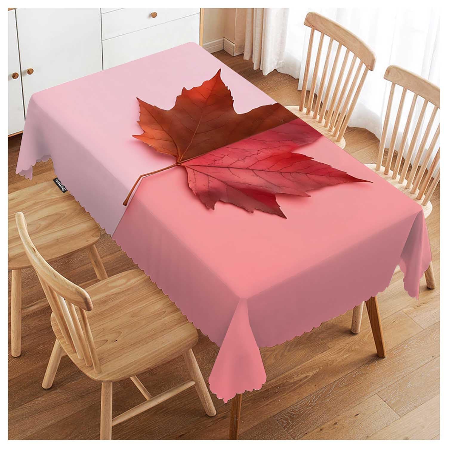 FJQWKLF Tablecloth Maple, Autumn Maple Leaf On Coral Pink Table Cloth for Kitchen Dining Tabletop Decoration Parties Weddings, 52 X 70 Inch Rectangle Tablecloth