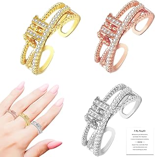 3 Pcs Jansio Threanic Triple-spin Ring Fidget Ring for Daughter, Adjustable Fidget Spinner Ring Fidget Ring, Fidget Ring Anti Anxiety Ring for Stress Relief (Rose, Gold, Silver)