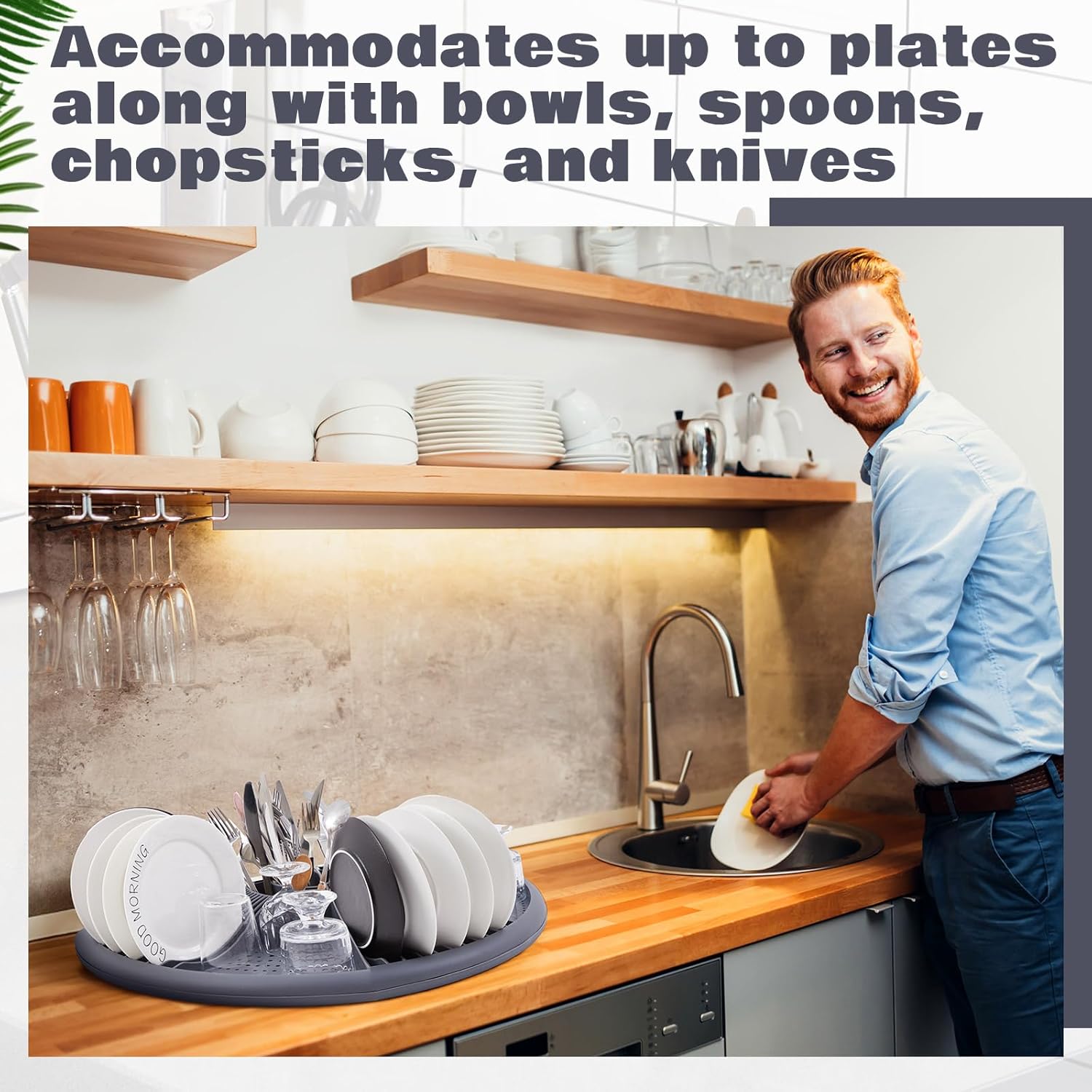 2 Pack Gray Corner Dish Racks Organizer Triangular Sink Counter Drying Rack Plastic Corner Dish Utensil Holder for Plates Bowls Utensils Knives Space Saving Kitchen, 13.7 × 13.7 inch