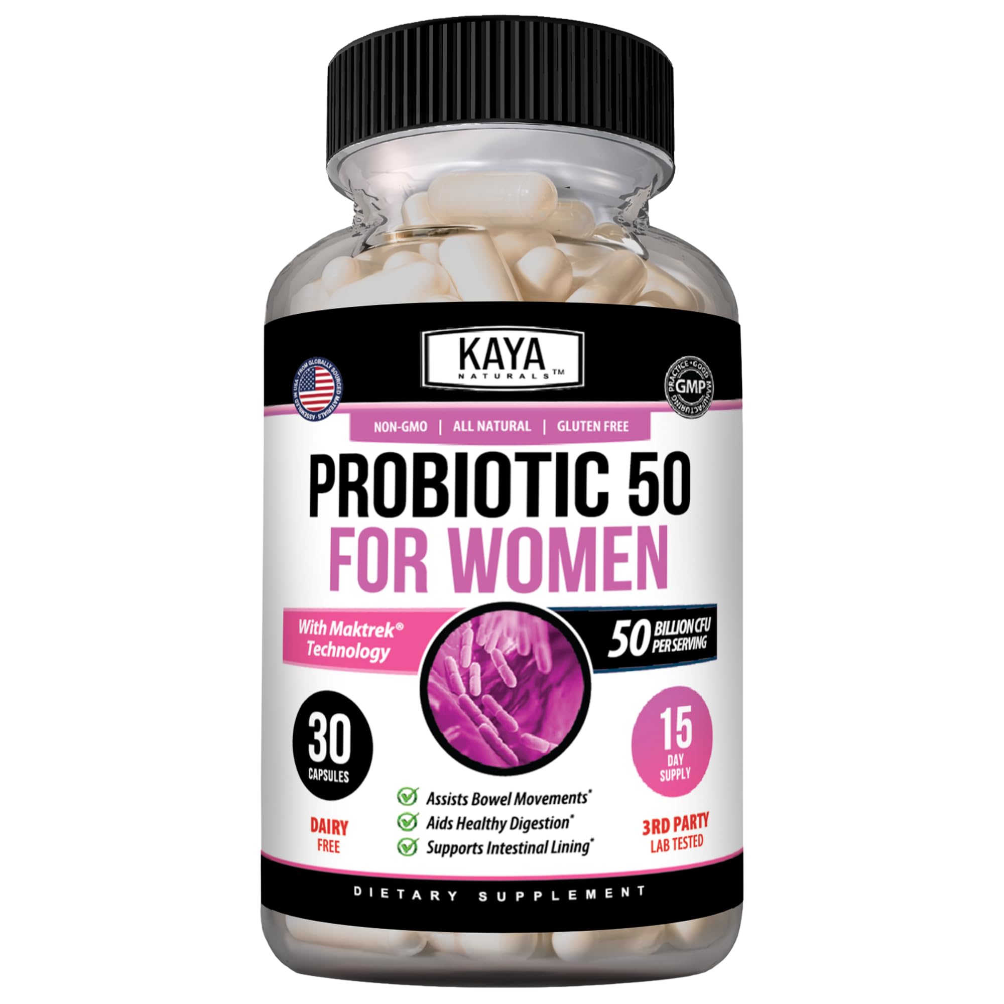 Kaya Naturals Probiotics for Women, 50 Billion CFU, 5 Strains, 30 Capsules 30 Count (Pack of 1)