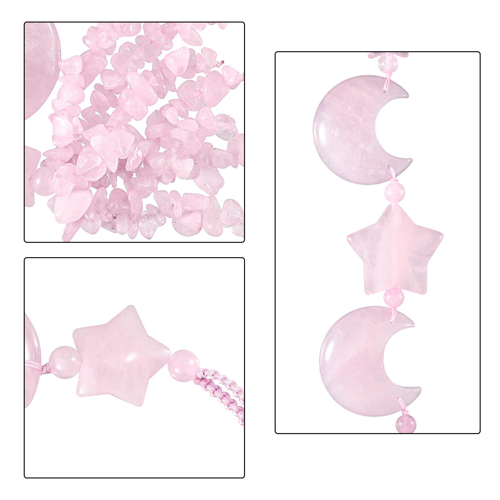 mookaitedecor Rose Quartz Healing Crystal Moon and Star Hanging Decoration for Car Window Lucky Crystal Wall Art Hanging Pink Bedroom Decor Reiki Spiritual Star Moon Ornament Gift for Women Friends - Image 2