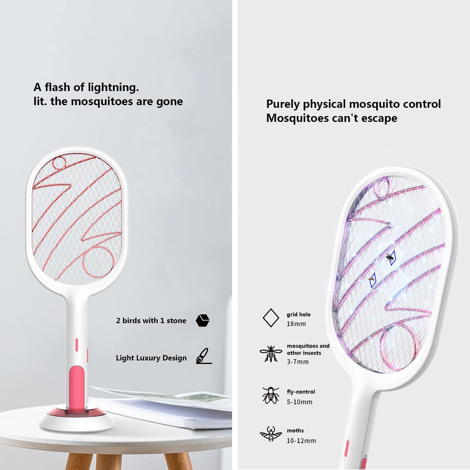USB Charging Elettrico Zanzara Swatter con Luce UV Killer Elettrico Della Mosca 2 in 1 LED Zanzara Insetto Killer per il Campeggio, la Casa, il Cortile, la Cucina(Color:Weiß)