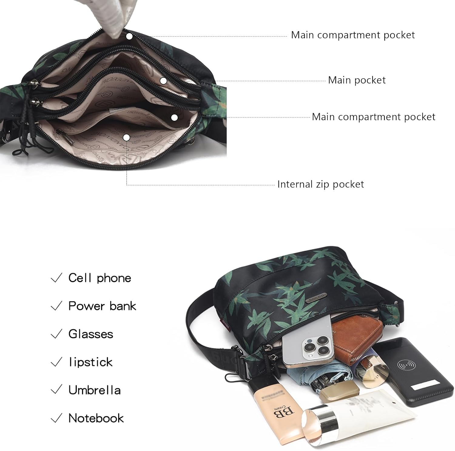 Eslcorri Crossbody Bags for Women, Small Shoulder Bag Nylon Simple Purse with Zipper, Lightweight Casual Mini Purse - Image 6