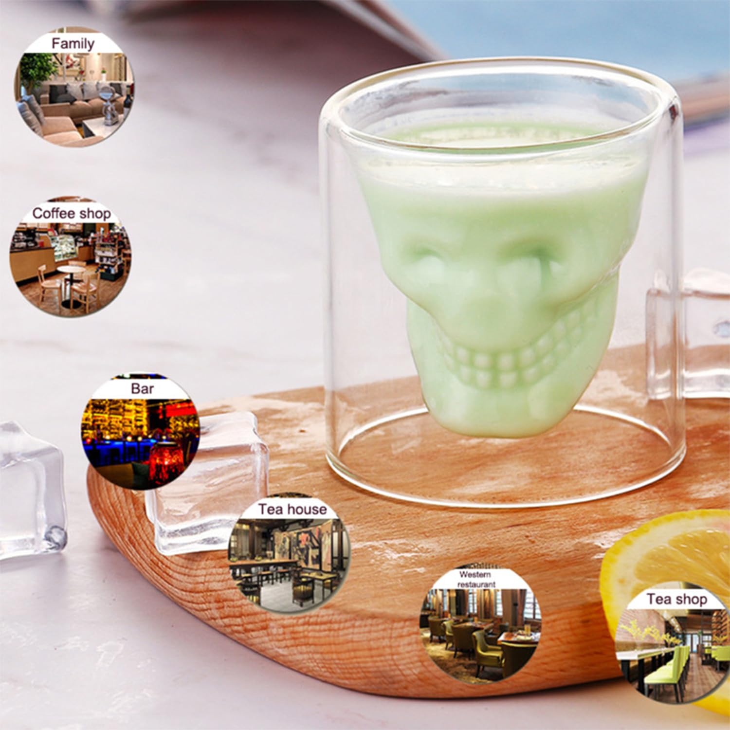 4 Pezzi 75 ml Bicchieri Da Liquore a Forma Di Teschio, Bicchieri Teschio, Tazze Da Caffè a Forma Di Cranio, Vetro Borosilicato Ad Alto Contenuto Di Boro, Trasparente, per Vino, Vodka, Feste, Domestico