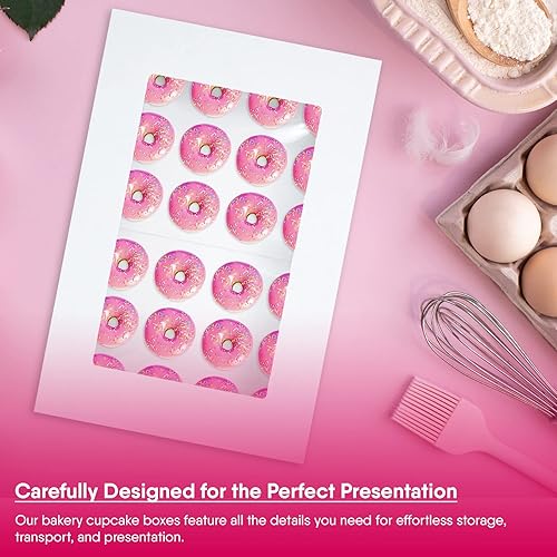 Miniatura 3 de 6 cajas para magdalenas con ventana para 24 cupcakes estándar o mini corrugados de altura ajustable, caja de panadería ideal para magdalenas,