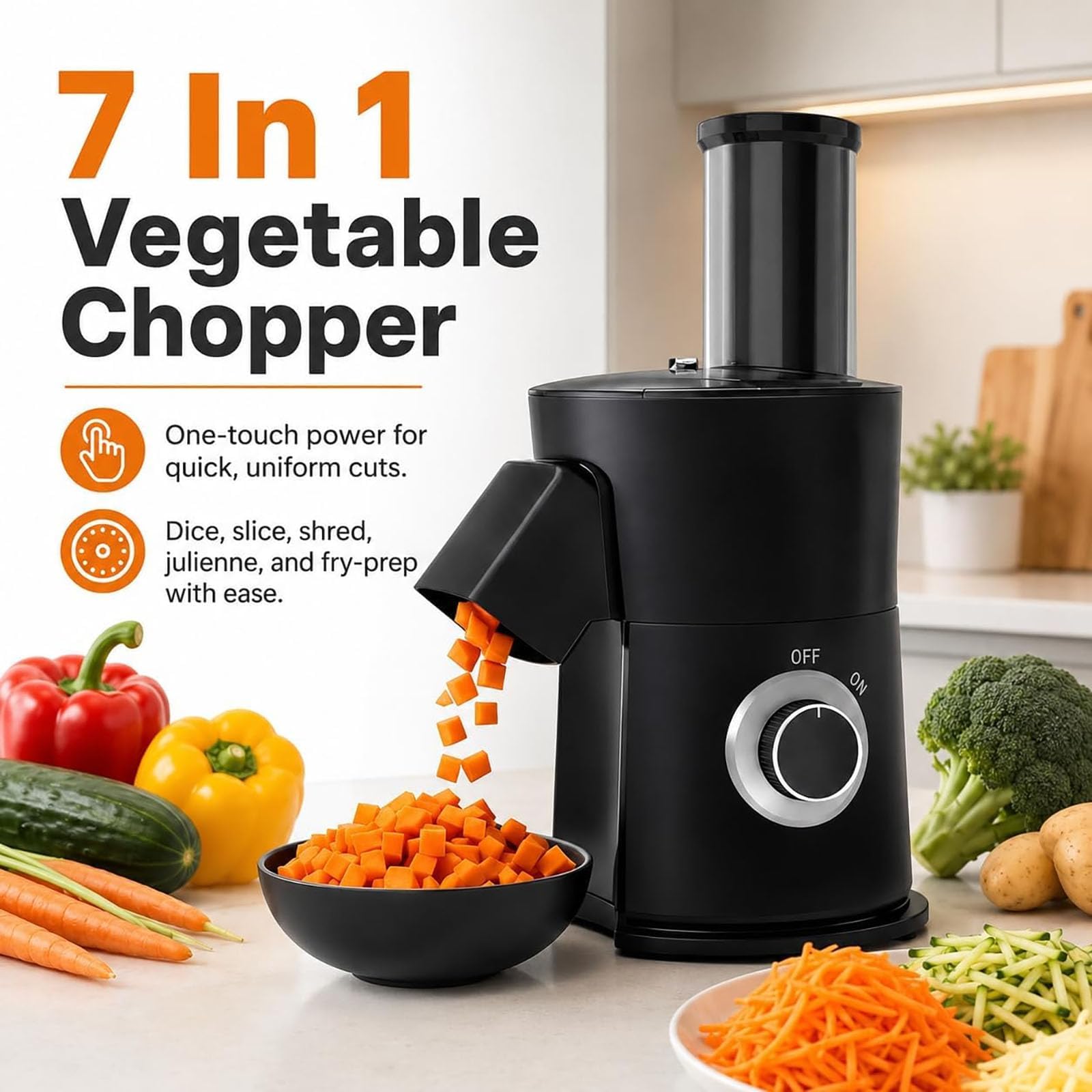 Picador eléctrico de verduras 7 en 1, cortador de 250 W, cortador y