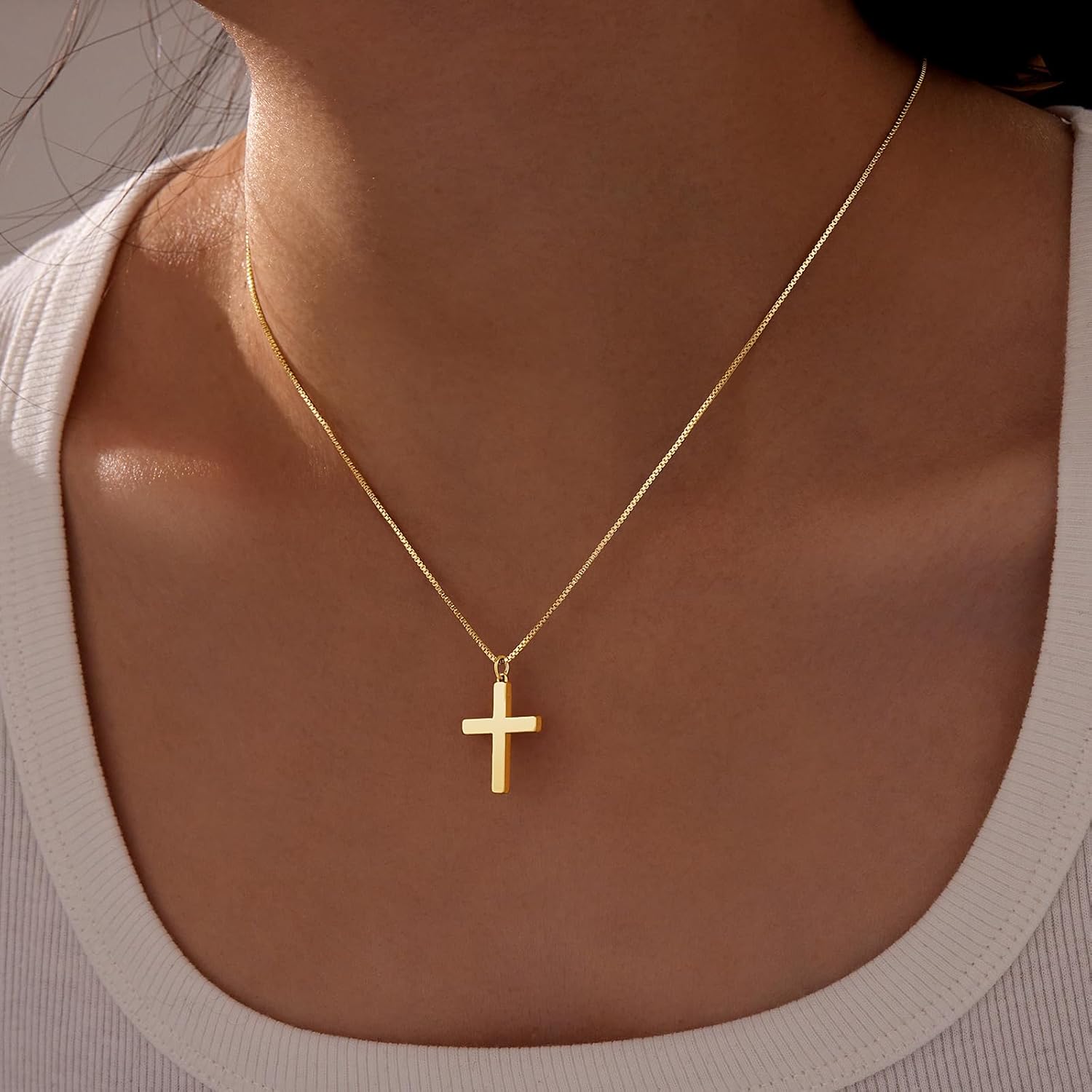 Easter Basket Stuffer Cross Necklace for Women Girls, Dainty 14K Gold Silver Plated Cross Choker Jewelry Non Tarnish Waterproof Cute Simple Small Necklace Christian Baptism Religious Faith Jewelry Gifts - Image 2