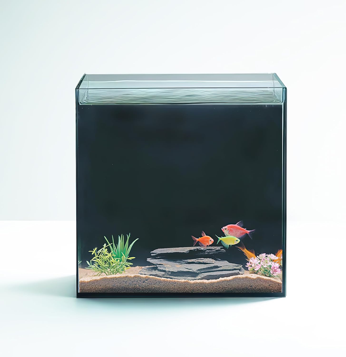 High-Clarity 3.5 Gallon Fish Tank 30 * 15 * 30CM - Low Iron Glass Aquarium with Space-Saving Thin & Narrow Designs | Includes Non-Slip Mat, Corner Guards + Decor | Ideal for Desktop/Bathroom