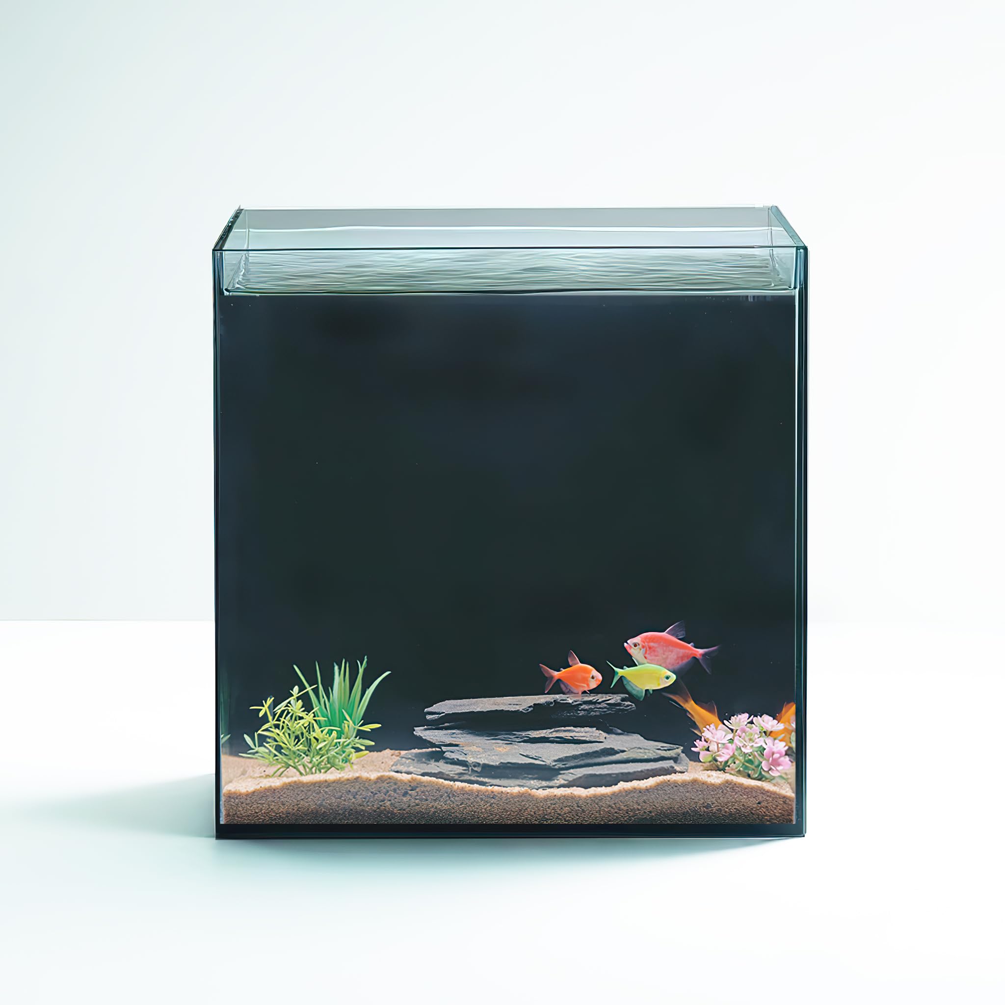 High-Clarity 3.5 Gallon Fish Tank 30 * 15 * 30CM - Low Iron Glass Aquarium with Space-Saving Thin & Narrow Designs | Includes Non-Slip Mat, Corner Guards + Decor | Ideal for Desktop/Bathroom
