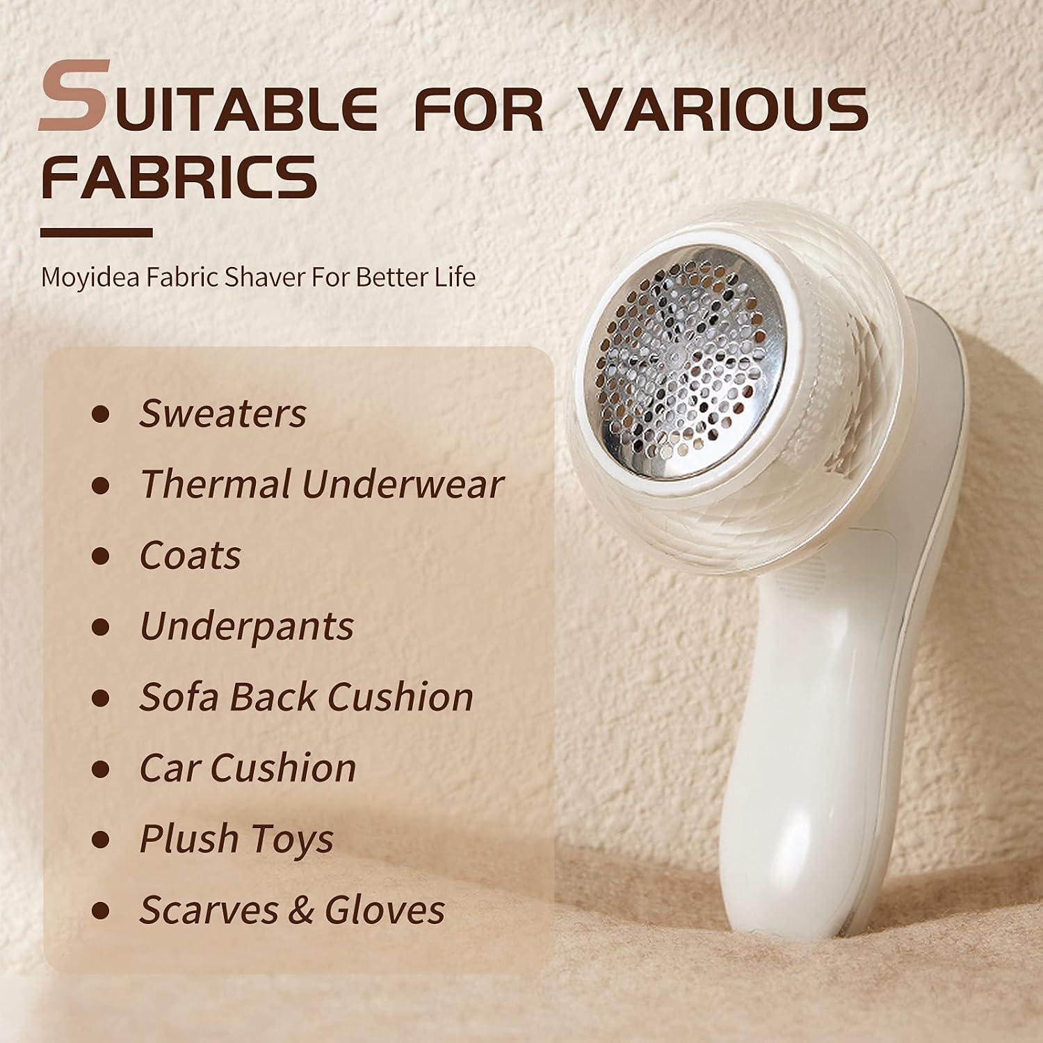 Moyidea Fabric Shaver, Portable Electric Lint Remover with 3 Extra Replaceable Blades, Effective Lint Shaver for Clothing Furniture Carpet Lint Balls Bobbles, Battery Operated Pill Fuzz Remover