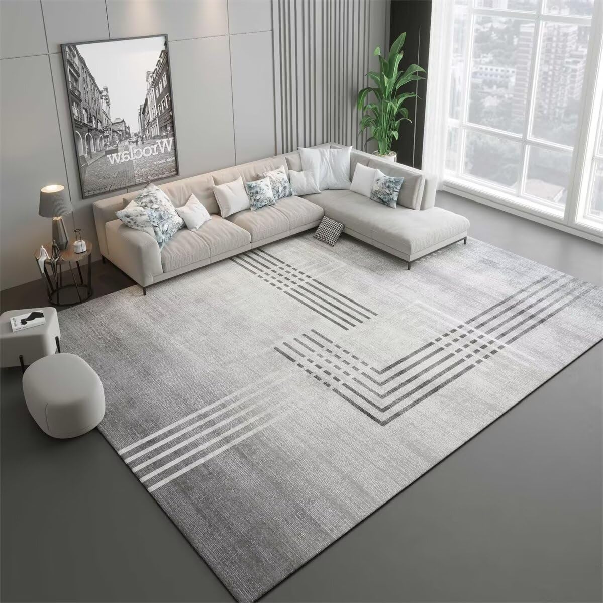Tapis de salon simple gris lavable et facile d'entretien pour maison