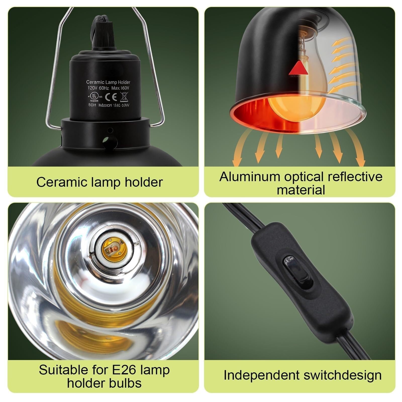 Generico Lampada for rettili da 2 pacchi Lampada da Rettile a Cupola Profonda da 5,5 Pollici Lampada di Calore for Lampada di Calore/UVA/UVB Lampada da crogiolarsi for Habitat(G40 30ft with Remote)