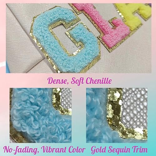 Miniatura 6 de Aganmi 6 parches de letras de felpilla autoadhesivas para bolsas, parches de letras universitarias de 2 pulgadas para ropa y sombreros, calcomanías