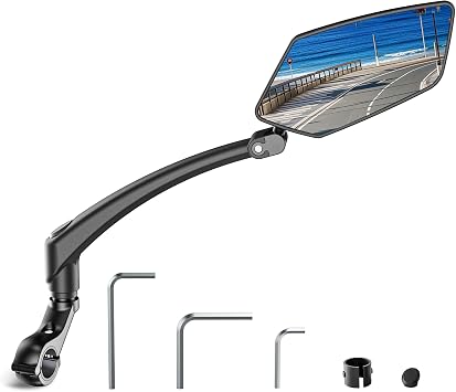 COICER Bicycle Mirror for Handlebars Right, E Bike Rear View Mirror 1PCS | 360 Adjustable and Rotatable, Long Arm, Wide Safe HD Real Glass, for Scooter, Motorcycle, Foldable Ebike Accessory
