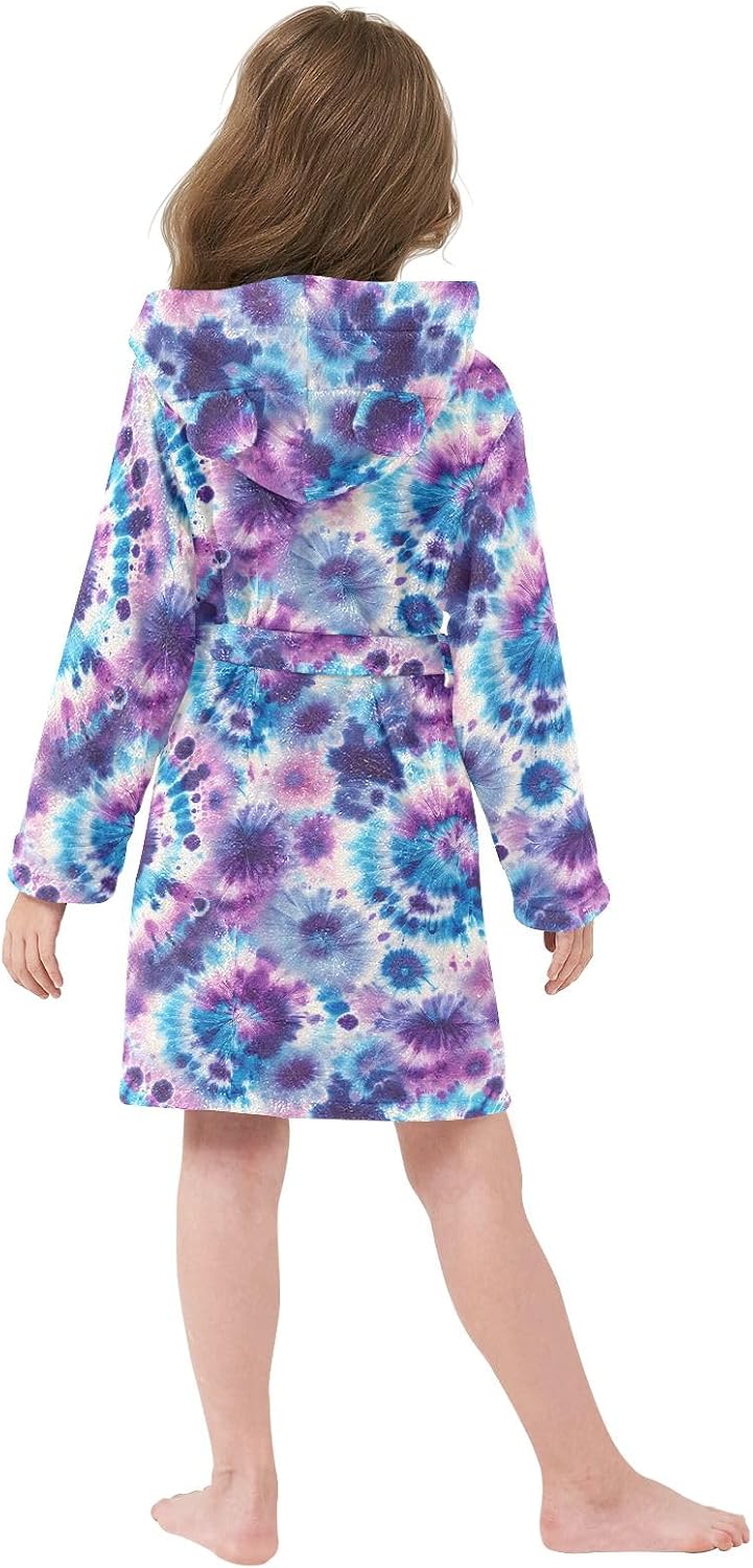 Navy Abstract Dye Toddler Hooded Bathrobe for Boys Girls Soft Plush Bath Towel Robe 2-12 Years