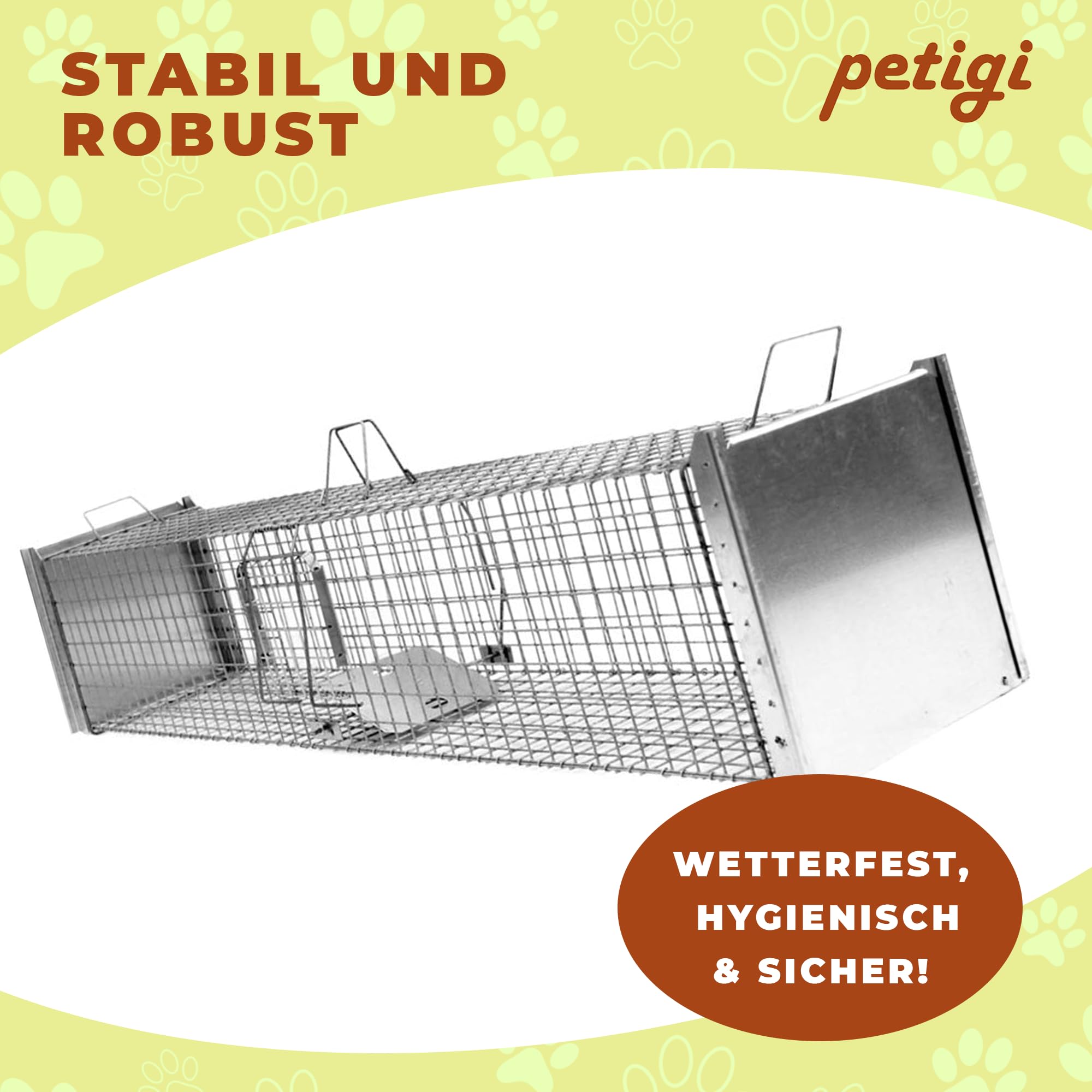 Petigi Lebendfalle zum Fangen und Umsiedeln von Marder, Katze, Biber, Fuchs, Kastenfalle aus Edelstahl, Marderfalle zur Tierabwehr, Ausführung: Modell 23 (150 x 34 x 34 cm)