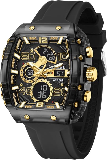 SMAEL Men's Display Watches Sports Outdoor Waterproof Luminous Multi Function Watch Date Face Alarm Stopwatch for Men