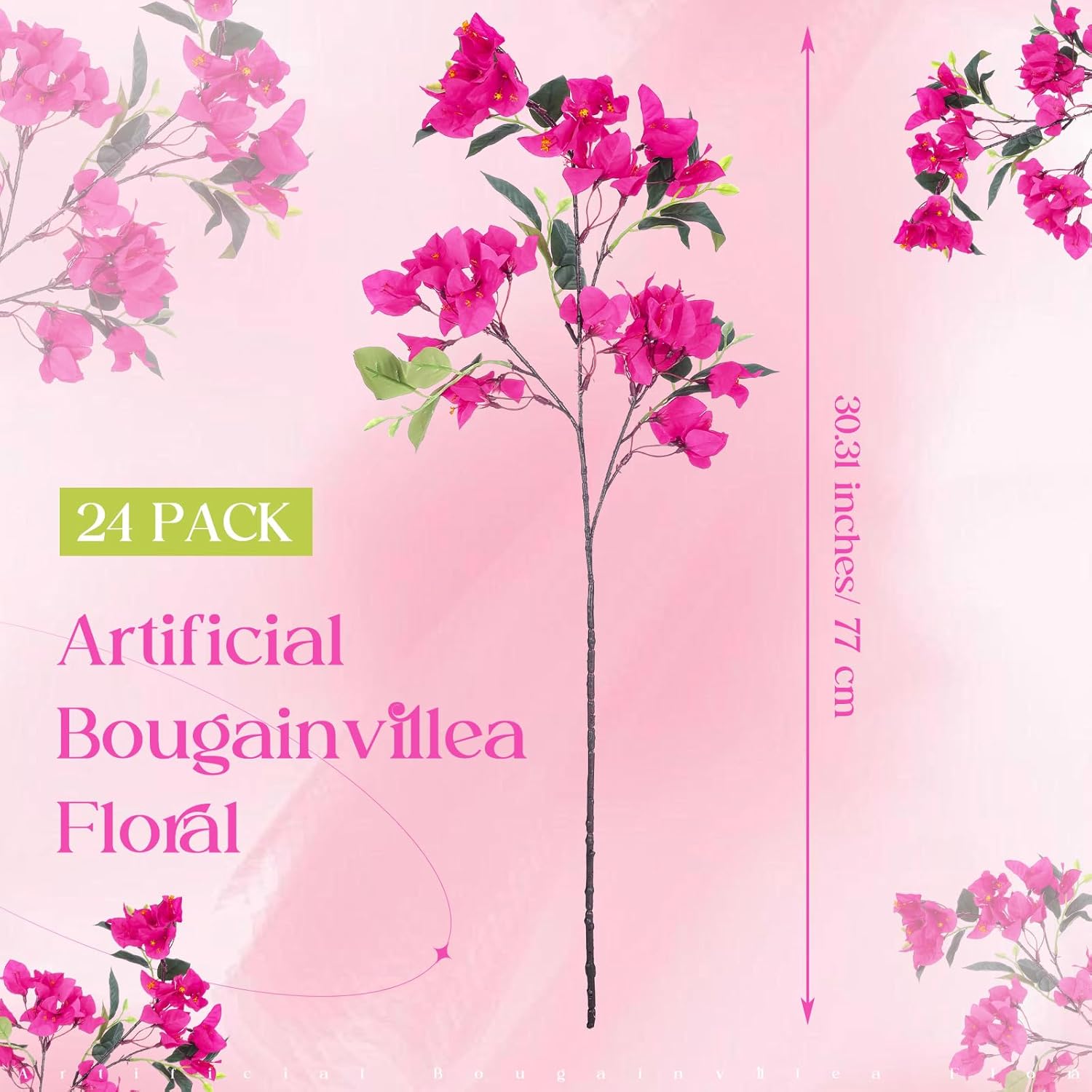 24 Pack Silk Bougainvillea Artificial Bougainvillea Floral with 6 Heads 30 Inch Long Plants Hanging Flowers for Home Wedding Indoor Outdoor Decorations Centerpieces(Rose Red) - Image 2