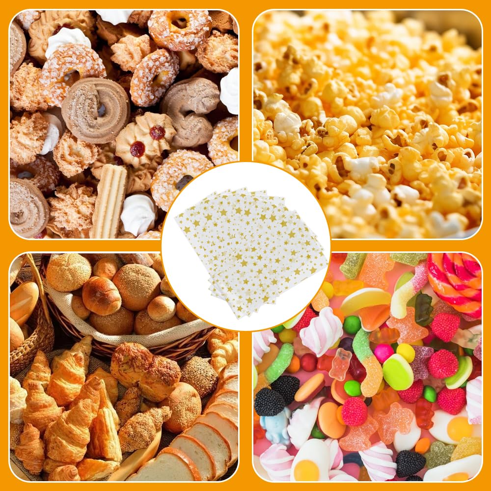 100 Stück Goldene Sterne Kekstüten – 13 X 27 Cm, BPA-frei, OPP Mit Drehbindern, Ideal Für