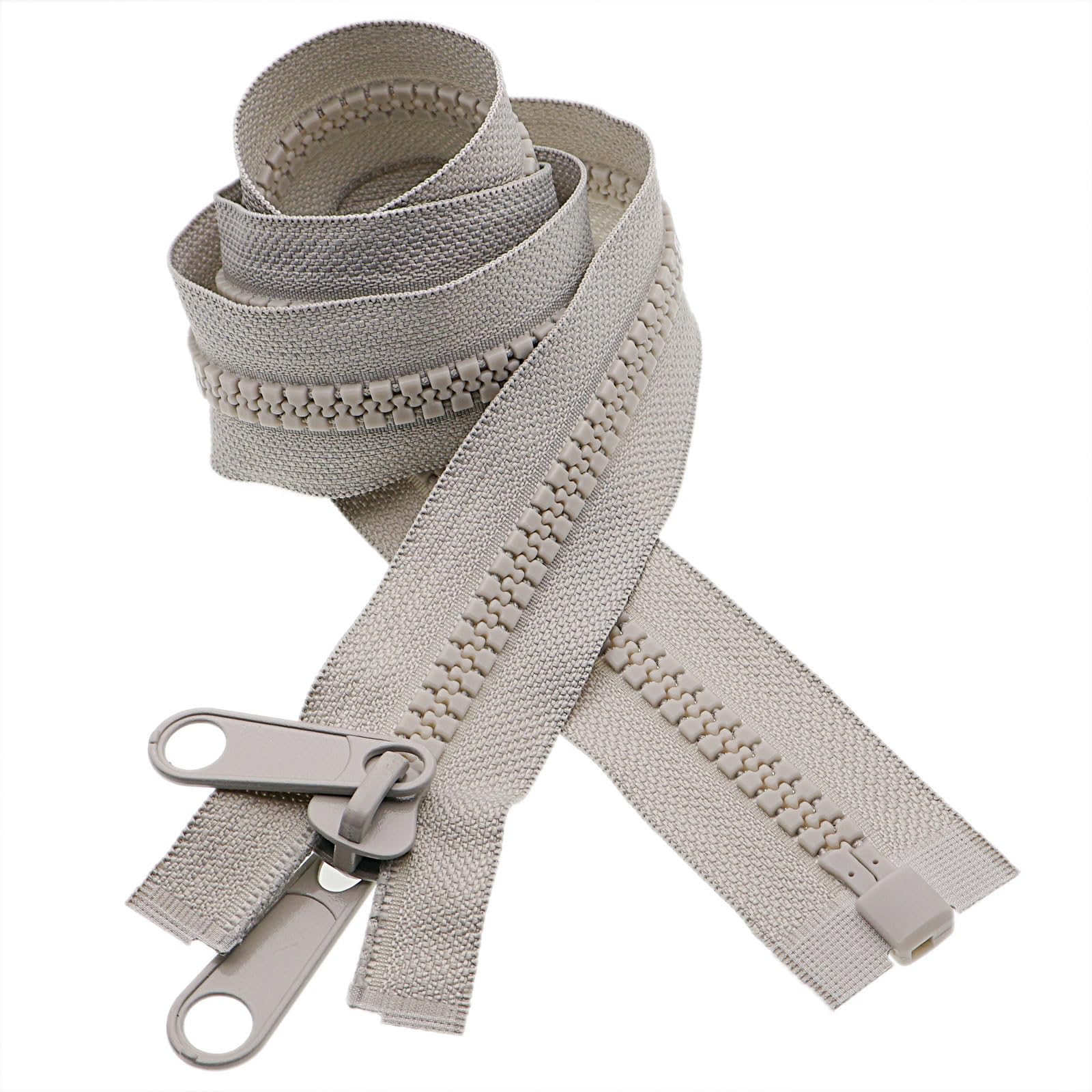 Leekayer 2PCS #10 60 Inch Heavy Duty Zippers for Sewing Separating Large Plastic Zippers Gray Tape with Double Pull Tab Slider, Sleeping Bag, Boat, Canvas, Cover, Trampoline, Dog Bed,Tent (60" 2pcs)