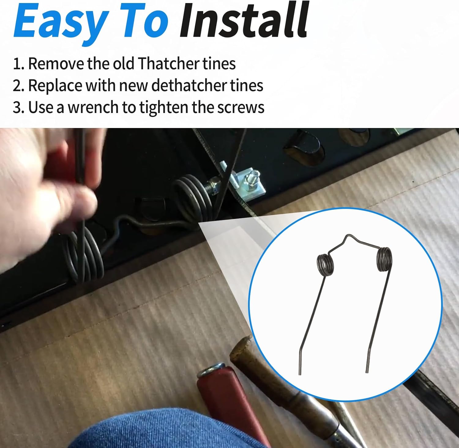 Dethatcher Spring Tines 46761 Fits for Agri-Fab Dethatcher, 10 Pack Thatcher Tine (1/8 Inch Dia) Width 4.09" x Height 2" x Length 7.08", Mower Attachments for Outdoor Yard Tools Replacement