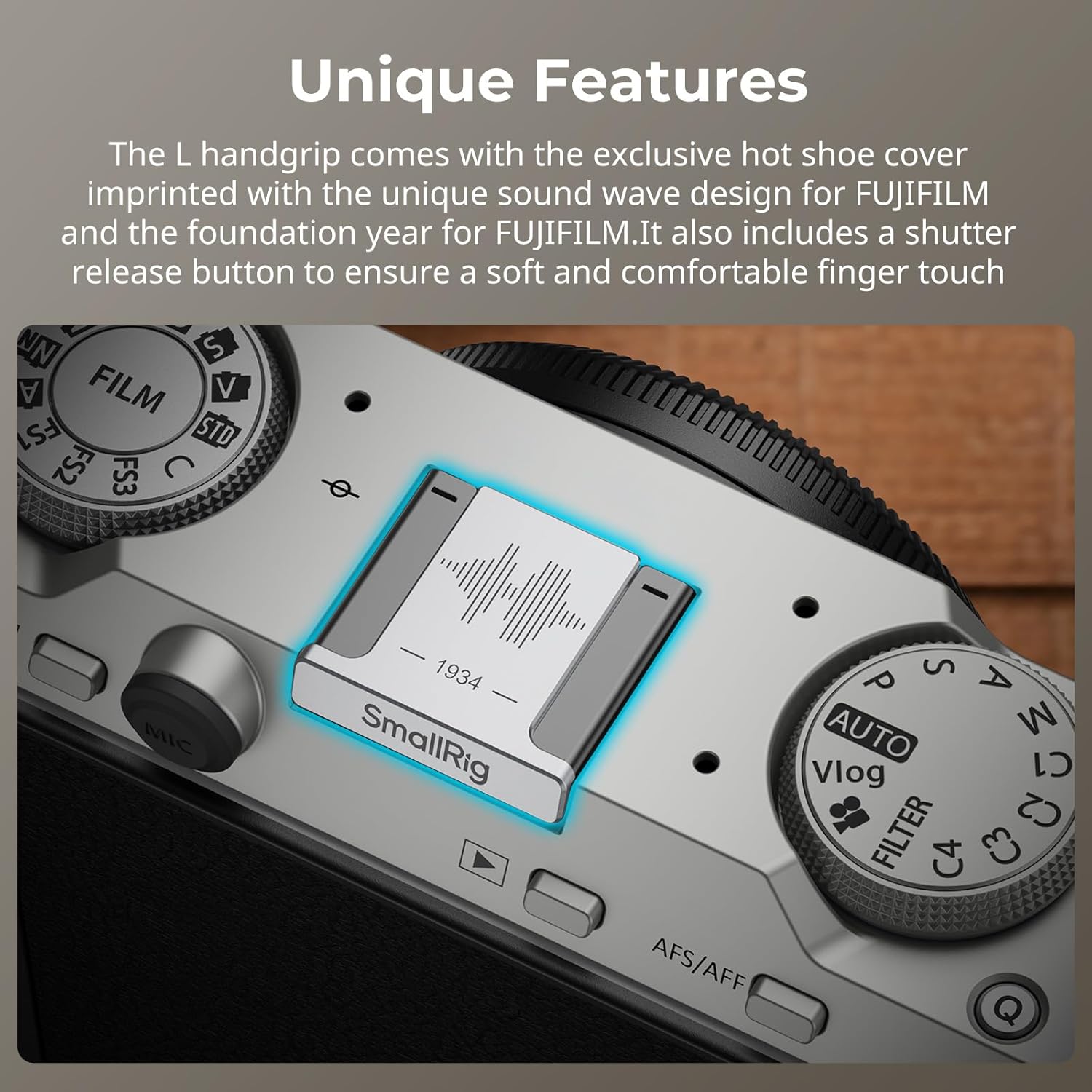 SMALLRIG X-M5 Wooden Handgrip L-Shape Grip for FUJIFILM X-M5, Built-in Quick Release Plate for Arca, Ergonomic Wood Side Handle, Include Windshield with Cold Shoe Adapter,Plate for Arca (Silver)-5261 - Image 7