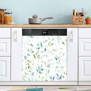 Kcldeci Spring Leaves Or Small Plants Dishwasher Magnetic Cover for Door Front Refrigerator Magnet Decor Sticker, Magnet Panel Decal for Fridge Home Appliance