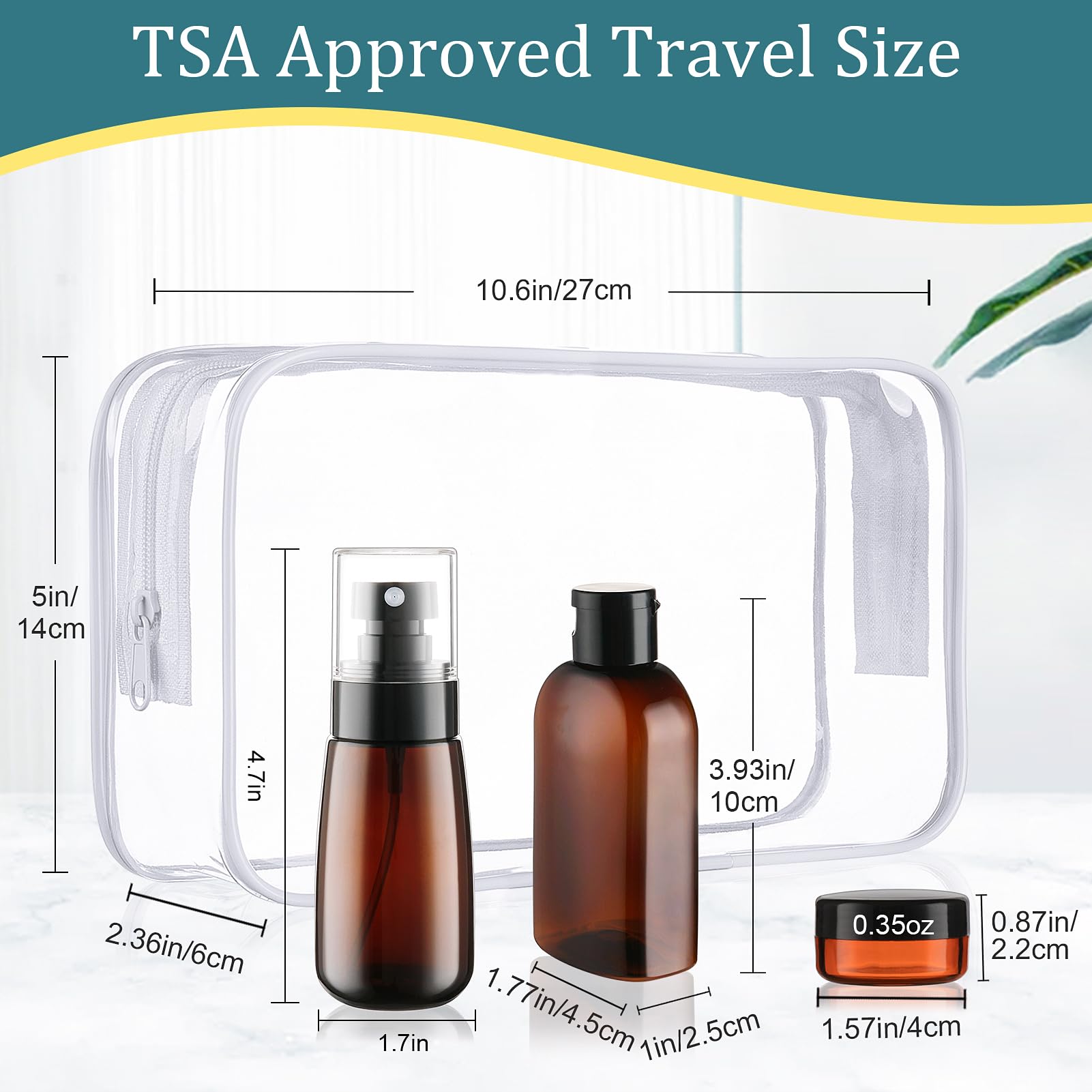 Cosywell Botellas de viaje para artículos de tocador, 10 botellas de champú y acondicionador aprobadas por la TSA, botellas de plástico a prueba de fugas, botellas de spray recargables para crema
