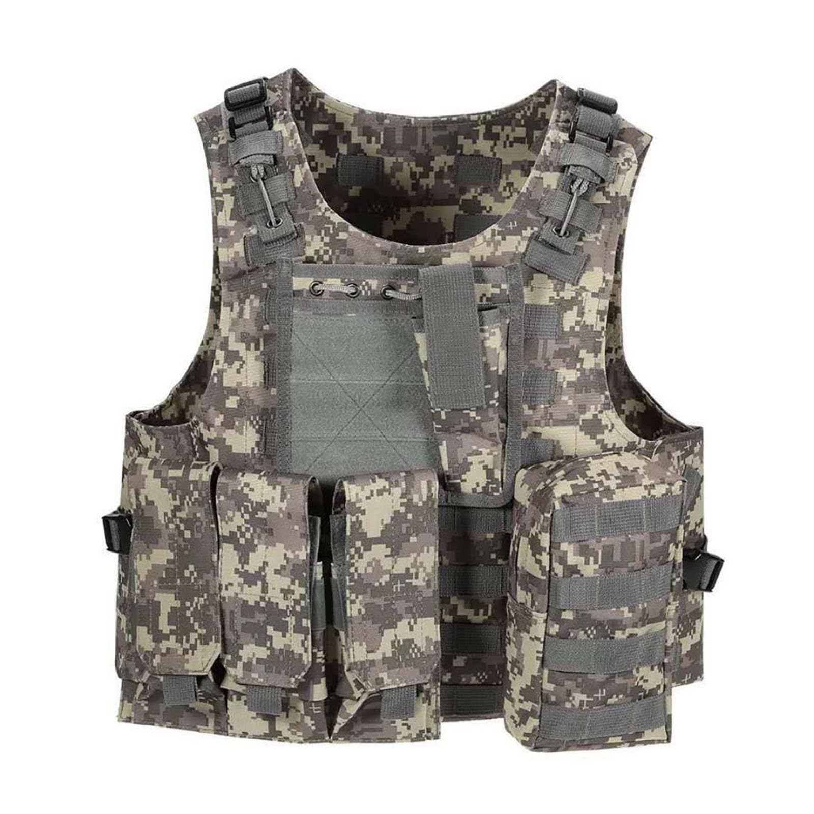 Chaleco táctico militar para exteriores con bolsillos y plataforma modular, duradero, ajustable y ligero para aventuras al aire libre, cuello en V, camisetas para hombre, camuflaje, talla única
