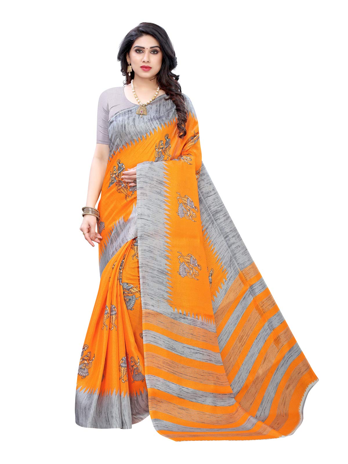 SatraniWomen's Printed Khadi Silk Saree with Blouse Piece