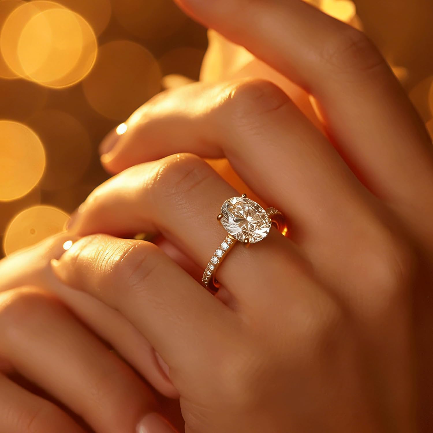 Dulin 1ct/2ct/3ct Oval Cut Cubic Zirconia Engagement Ring for Women 14K Gold Plated 925 Sterling Silver Promise Wedding Ring Gift for Her - Image 3