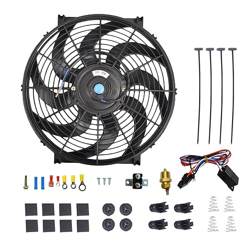 BATONECO Kit de relé de interruptor de cableado de radiador eléctrico de 14 pulgadas, ventilador de radiador de refrigeración de 12 V con 120 W 1000