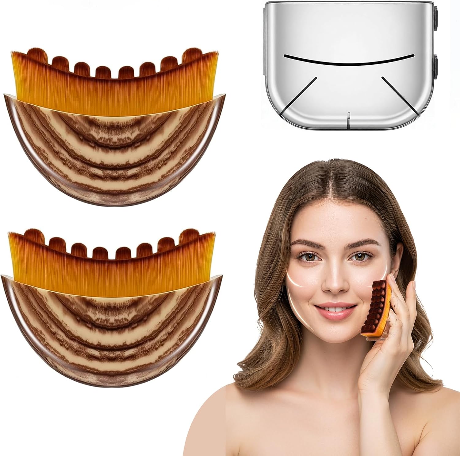 2 PCS Lymphatic Drainage Face Brush, Clean Dry Brushing, Skin Care Chin & Jawline Sculpting Ergonomically Designed to Fit The Skin Precisely, Reduces Puffiness & Relieve Fatigue