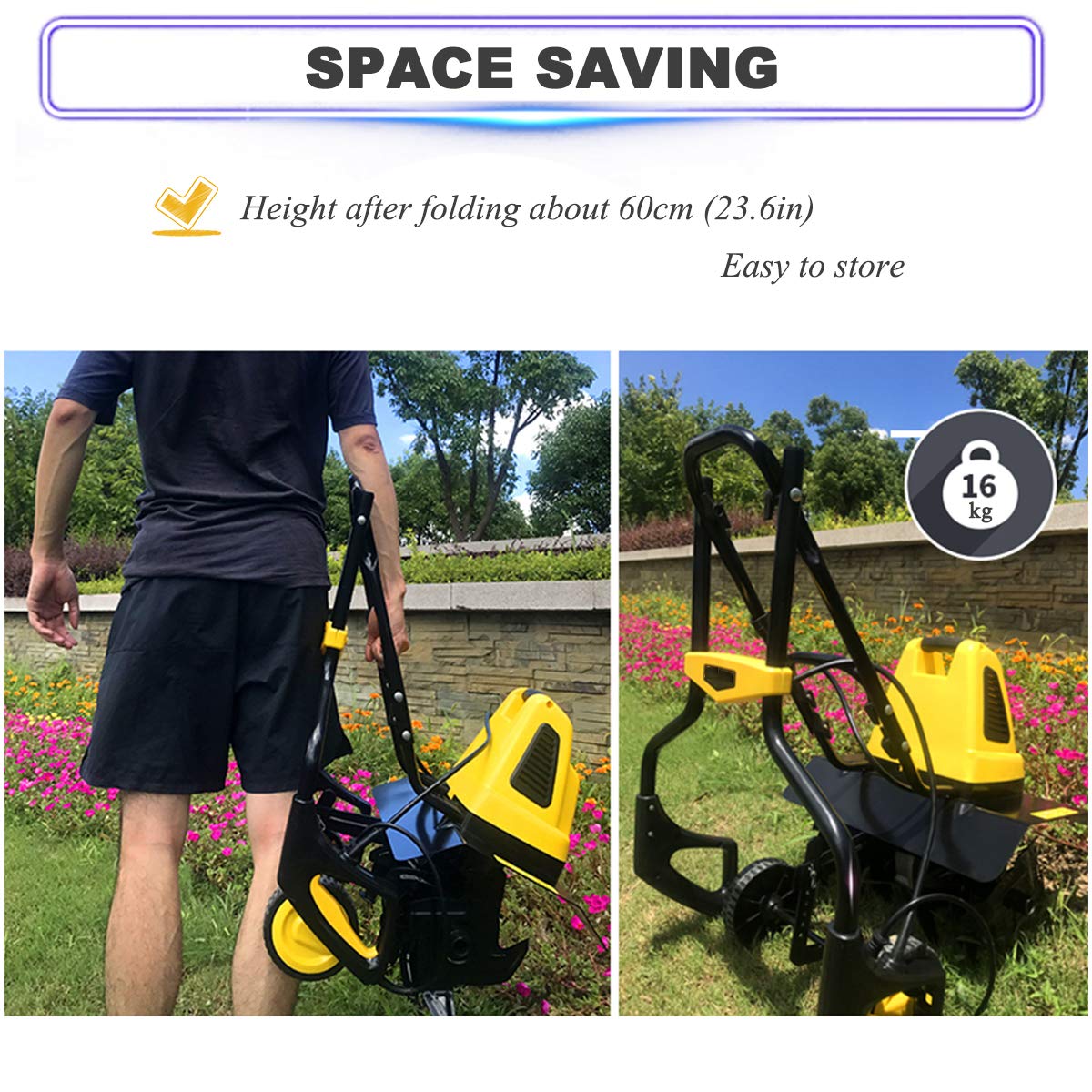 Motoculteur de Jardin, motoculteur électrique 2400 W, motoculteur Pliable dans Le Sens du Sol, Profondeur de Travail 8,7 Pouces, Largeur de Travail 18,9 Pouces, cultivateur de trav