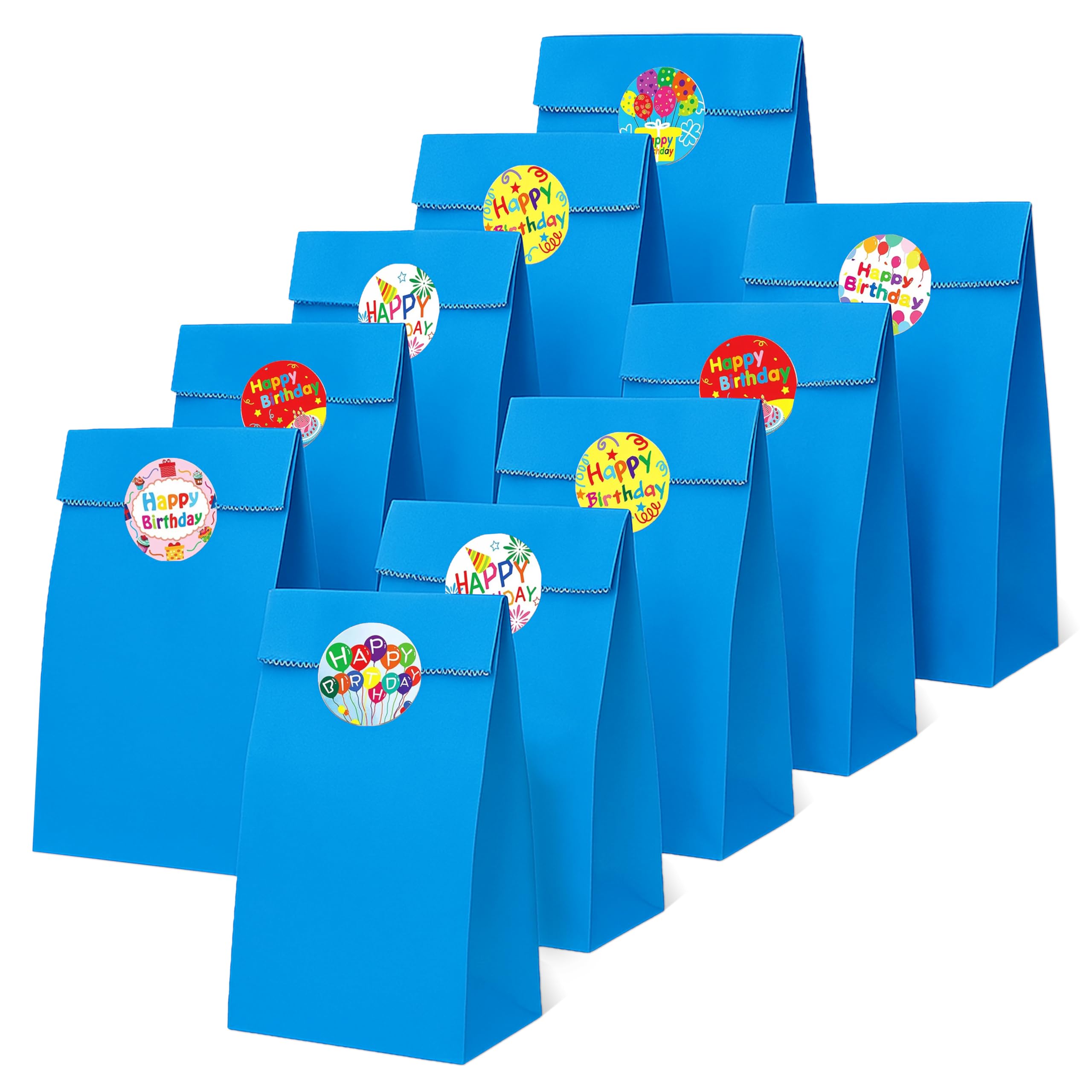 Thepaperbagstore 40 Blue Paper Party Bags with Happy Birthday Stickers