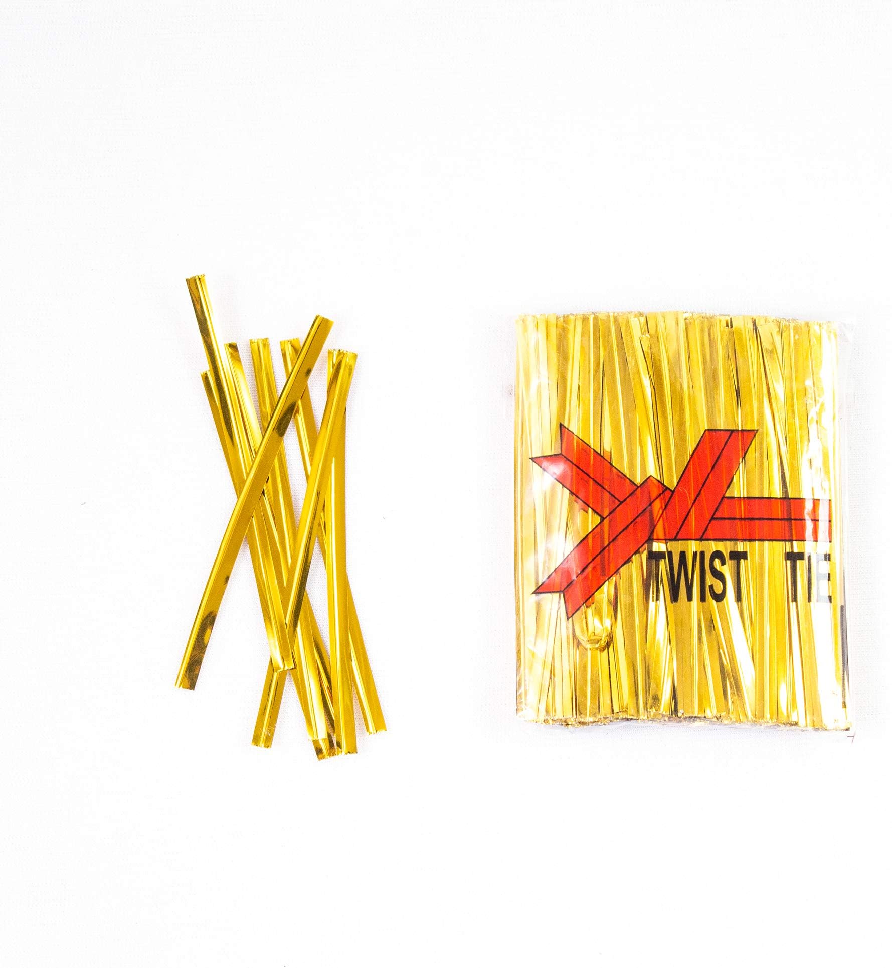 Esslly Twisters Ribbon Twist Ties for Chocolate, Bread, Potli Packing | 600 Pieces | Gold Color | Durable Metallic Finish for Secure Food Packaging and Elegant Presentation.