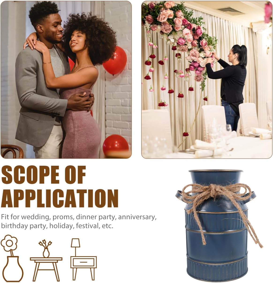 Veemoon Rustic Farmhouse Milk can Vase Vintage Metal Galvanized Flower Vase French Country Flower Bucket Antique Floral Jug for Weddings and Parties Table Centerpiece Handheld Plant Pot (5.7inch) - Image 4