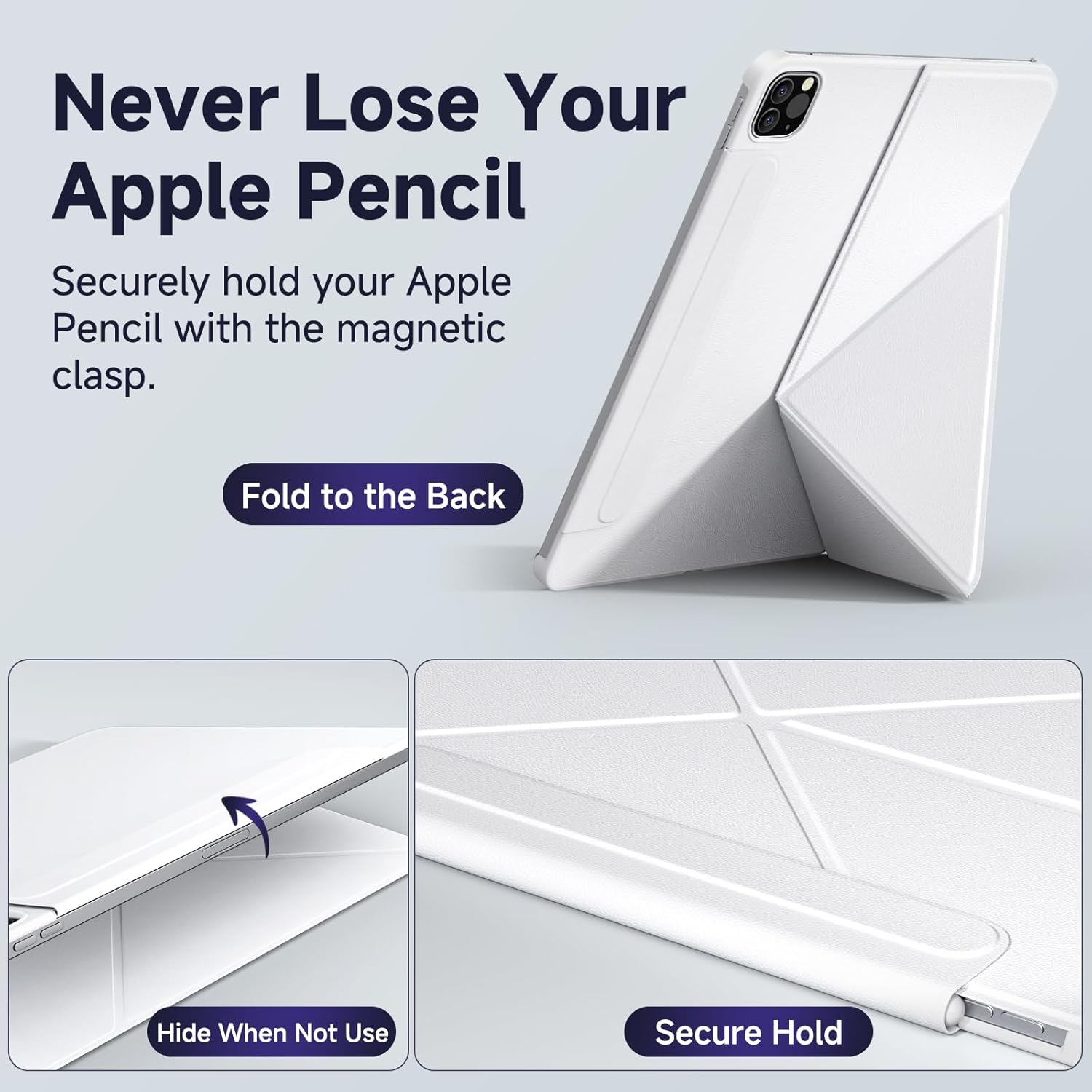 Magnetic Cover for iPad Air 11-inch (M3/M2, 5th/4th Gen) & iPad Pro 11-inch (2022/2021/2020), Stain-Resistant Slim Folio with Portrait/Landscape Stand, 4 Adjustable Angles, Cover Auto Wake/Sleep,White - Image 7