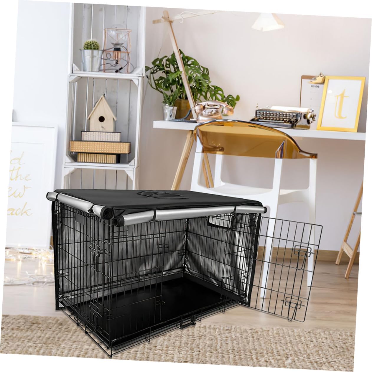 Happyyami Dog Kennel Covers Pet Crate Protective Cover Windproof Oxford Cloth Design for Indoor Outdoor