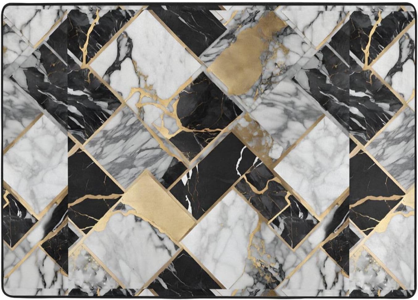 Flannel Non-Slip (Black Marble Texture Gold) Rug Pad 80×50in Soft Washable Protective for Hardwood Floors Bedroom Bathroom Living Room