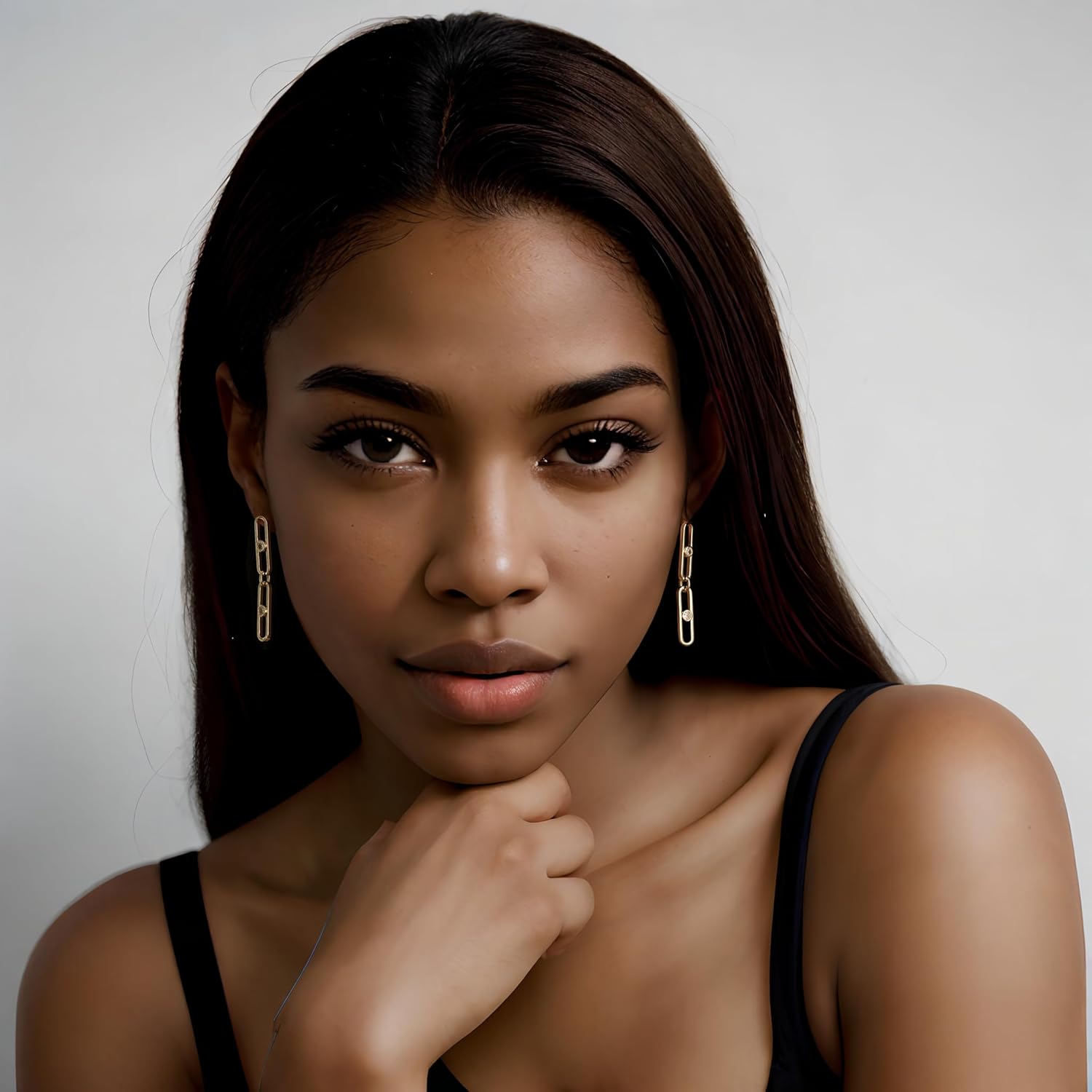 Gold Earrings for Women CZ Paperclip Drop Dangle Earrings, Sterling Silver Posts, Hypoallergenic Studs for Women Trendy Designer Jewelry - Image 3