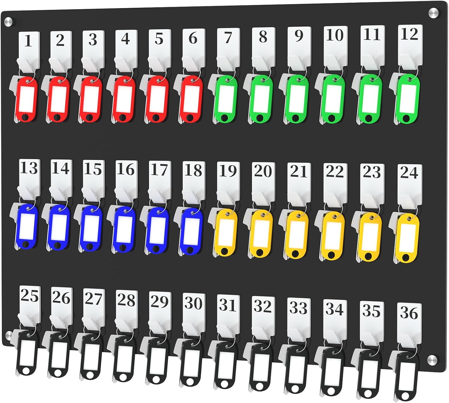 36 Hooks Acrylic Key Board with Numbers, Wall Mount Key Holder Rack with 36 Tags, Key Storage Organization, Black Hanging Board for Garage, Car Dealer, Office, Home, Hotel, Real Estate, School