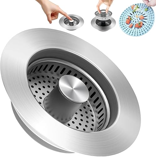 Vista 11 de Juego de 2 coladores de cocina, de silicona flexible, de buen agarre, para fregadero de cocina, atrapa desechos de alimentos y evita obstrucciones