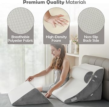Ganaver 4pcs Orthopedic Bed Wedge Pillow Set Post Surgery Relaxing Back Adjustable Head Support Cushion Triangle Memory Foam Pillow for Acid Reflux Sleeping Reading Leg Elevation Snoring