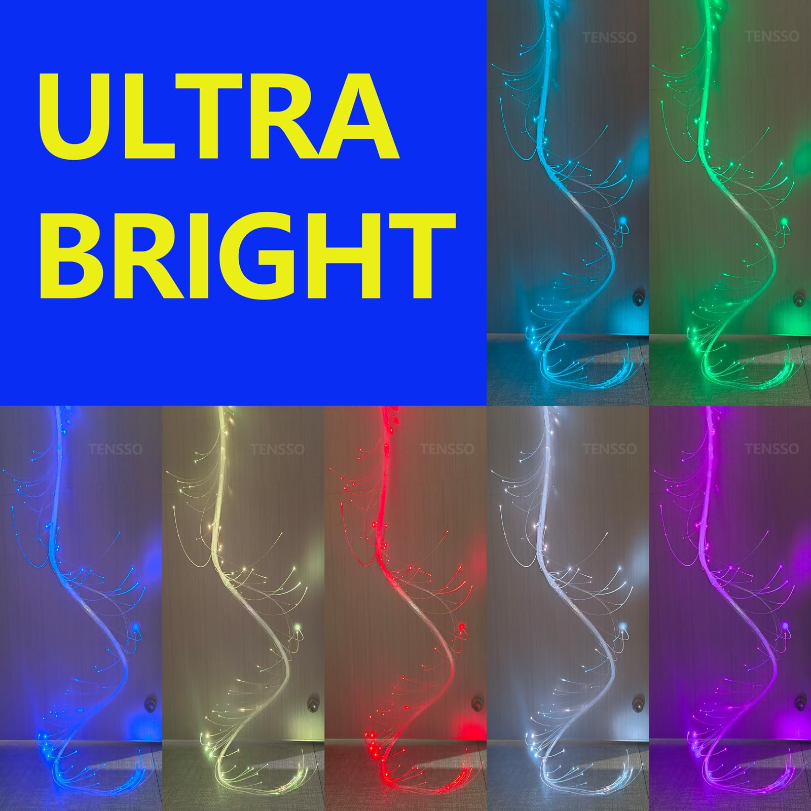 Tensso - Frusta a fibra ottica a LED, 1,8 m, ricaricabile, con 7 colori e 5 modalità di illuminazione, accessorio per danza, feste, regalo