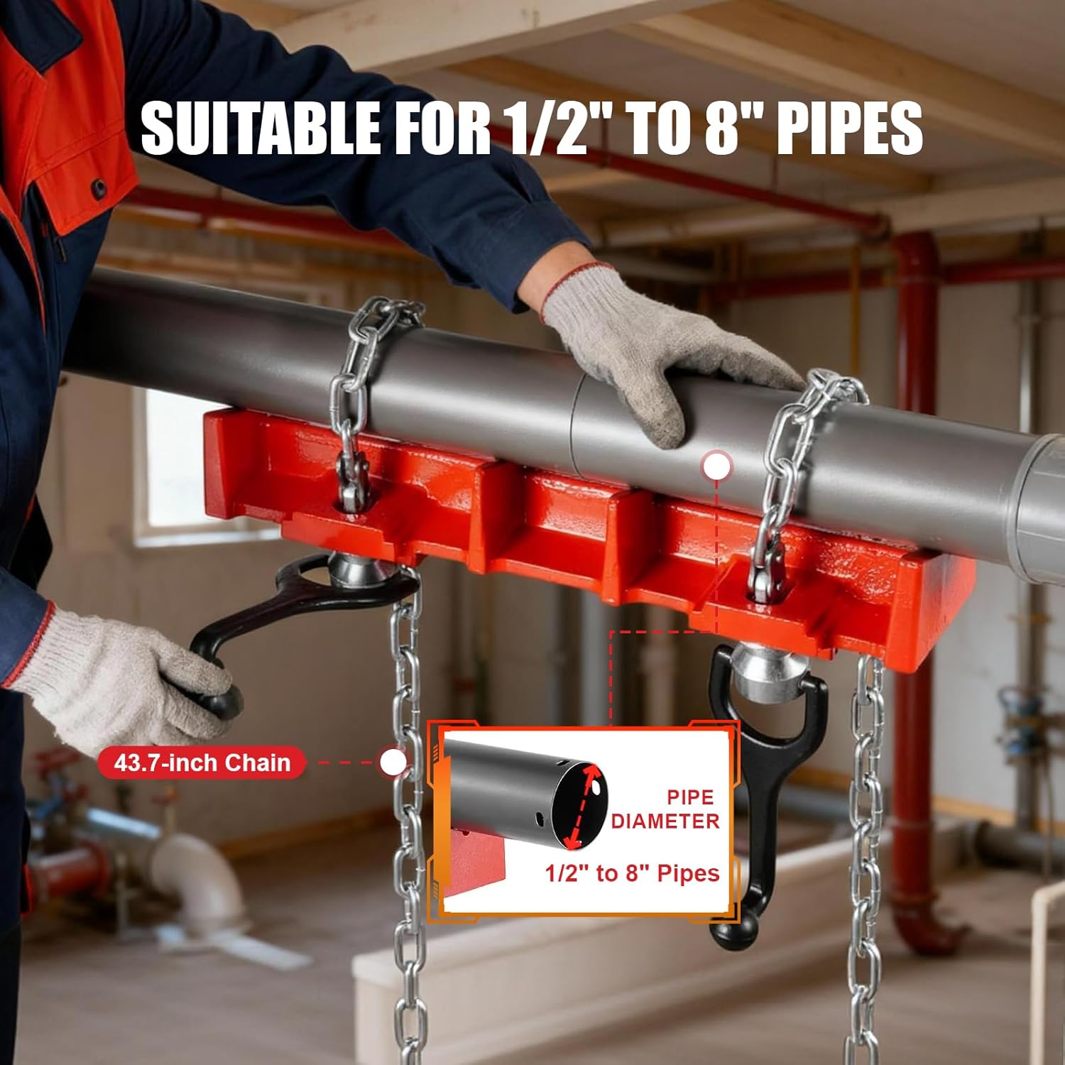 Pipe Welding Vise, 1/2"-8" Heavy Duty Cast Iron Clamp, Dual Chain Vise for Welding & Fabrication